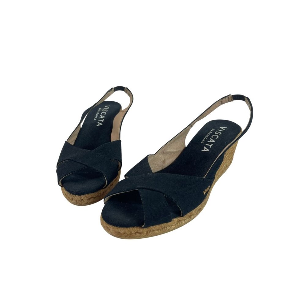 Viscata Sling Back Wedge Espadrille Shoes Womens 8.5 - 9 40 Black Canvas Calella